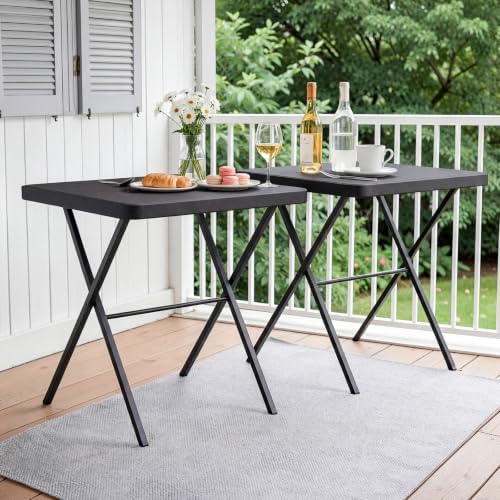 2 Pack Folding Table, Portable Coffee Table 27in Square Table for Small Spaces, Patio Card Table Foldable Picnic Table with 400 LBS Capacity for Indoor Outdoor Use, Black