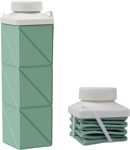 24oz Collapsible Water Bottles,Food grade BPA Free Reusable Foldable Water Bottle Lightweight LeakProof for Travel Hiking Camping Cycling Outdoor Sports,Collapses Folding Water Bottle,Green