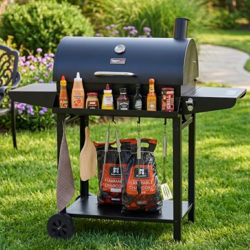 Royal Gourmet CC1830T Barrel Charcoal Grill, Front Storage Basket, Hooks