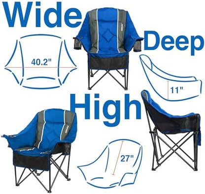 Oversized Camping Chair for Adults - Heavy Duty 400 lbs Padded Folding Chair with Wine Glass Holder, 2 Cup Holders & Side Pockets, Portable Carry Bag for RV, Tailgating, Lawn