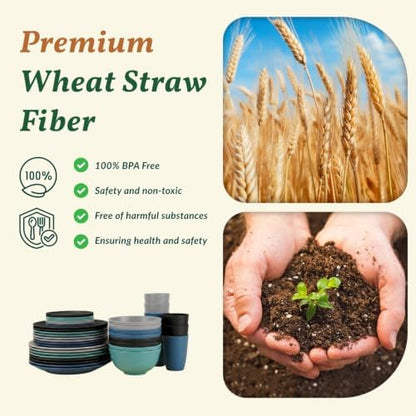 Homienly 40 Piece Premium Wheat Straw Dinnerware Sets for 8 Unbreakable Plates and Bowls Sets Microwave and Dishwasher Safe Dinner Plates Set Camping, Apartment, Kids, Outdoor, RV, Party-Nightscape