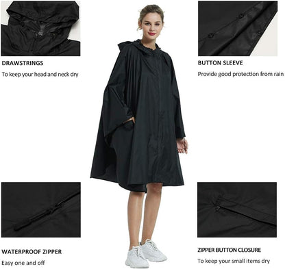 Rain Poncho Jacket Coat Hooded Zipper Style for Women/Men/Adult with Pocket