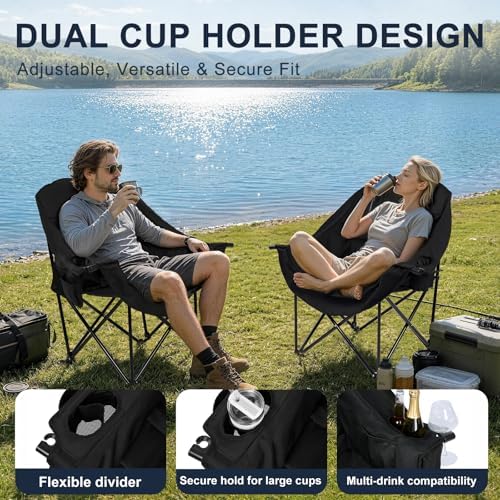 Oversized Camping Chairs 2 Pack, 500 LBS Heavy Duty Folding Chairs, Black