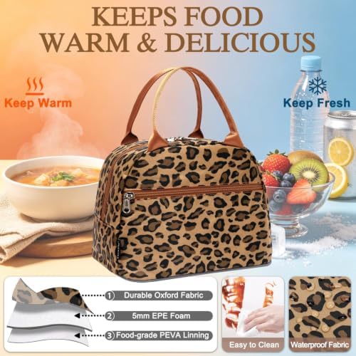 FlowFly Leopard Insulated Lunch Cooler Bag - Tote Organizer for Women/Men