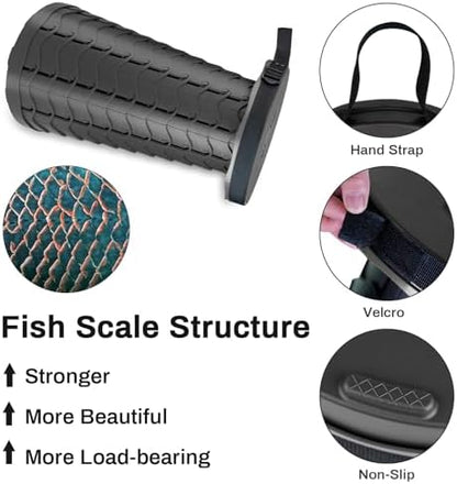 Folding Stool Portable Collapsible Stool Seat Max Load Capacity 400lbs for World Cup 2026, Telescopic Folding Stools Retractable Stools for Adult Camping Hiking Travel Outdoor BBQ (Black)