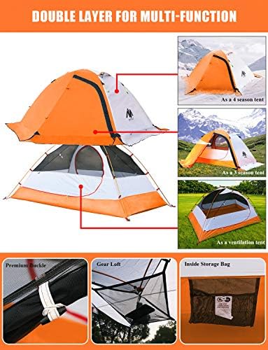 AYAMAYA 4 Season Waterproof 2 Person Backpacking Tent with Aluminum Poles