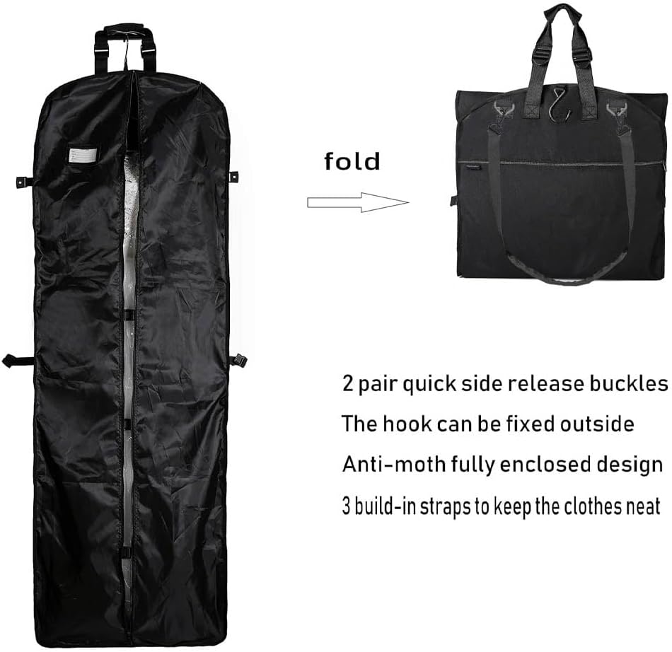 66" Versatile Travelling bags Wedding Dress Travel Garment Bag Tri-Fold Gown Length w/Hanging Hook Extra Pocket