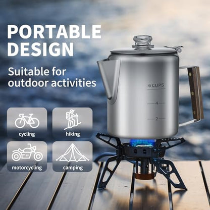 Coffee Percolator with 100pcs Coffee Filters - 6 Cups | Durable Stainless Steel Material Camping Coffee Pot| Brew Coffee On Fire, Grill or Stovetop | Ideal for Home, Camping