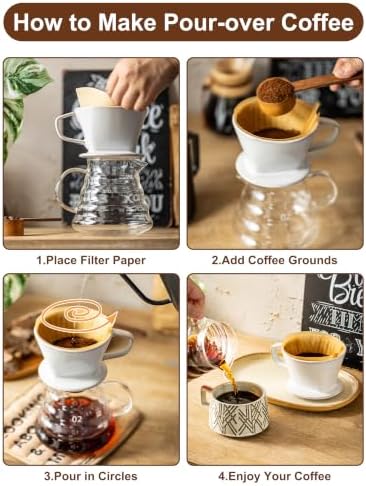Gomakren Ceramic Pour Over Coffee Dripper, 3-Hole Cone Brewer, White