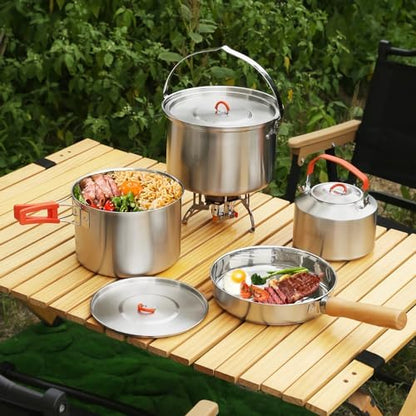 Camping Cookware Set 304 Stainless Steel Camping Pots and Pans Set