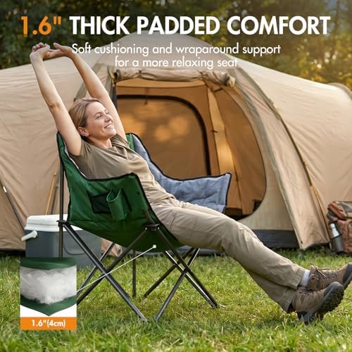Portal 32" Oversized Camping Chair, Foldable Heavy Duty 350 lb Padded Ergonomic Seat for Big & Tall Adults, Pinch-Free Extra Wide Design Featuring Cup Holder & Carry Bag for Fishing, Lawn & Sidelines