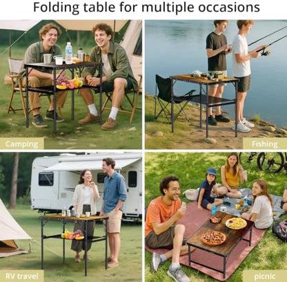 Anbte 3ft Folding Camping Table, 2 Adjustable Height 29.5", Rustic Brown