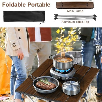 Tesouro Camping Table with Aluminum Table Top, Folding Beach Table Easy to Carry, Prefect for Outdoor, Picnic, BBQ, Cooking, Festival, Beach, Home Use