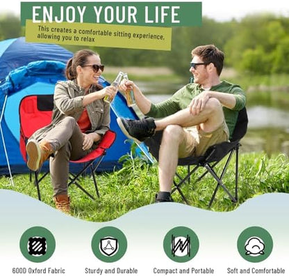 2 Pack Folding Camping Chairs Portable, Black, Red, Solid Color