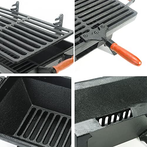Sungmor Compact Cast Iron Charcoal Grill - Tabletop BBQ Grill with Adjustable Grate & Wooden Handles, 12” x 7” Ideal for 1-3 People - Portable Heavy-Duty Grill for Camping, Balcony & Small Spaces