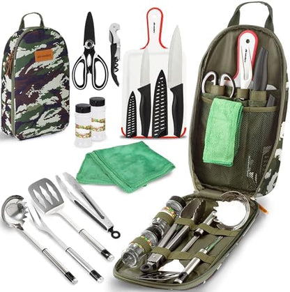 Wealers Camp Kitchen Cooking Utensil Set Travel Organizer Grill Accessories Portable Compact Gear for Backpacking BBQ Camping Hiking Travel Cookware Kit Water Resistant Case