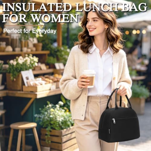 FlowFly Insulated Lunch Cooler Bag - Tote Bag Organizer for Women/Men, Black