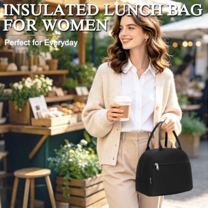 FlowFly Insulated Lunch Cooler Bag - Tote Bag Organizer for Women/Men, Black
