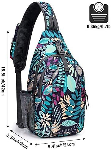 G4Free Sling Bag RFID Blocking Sling Backpack Crossbody Chest Bag Daypack for Hiking Travel(Blue Leaf)