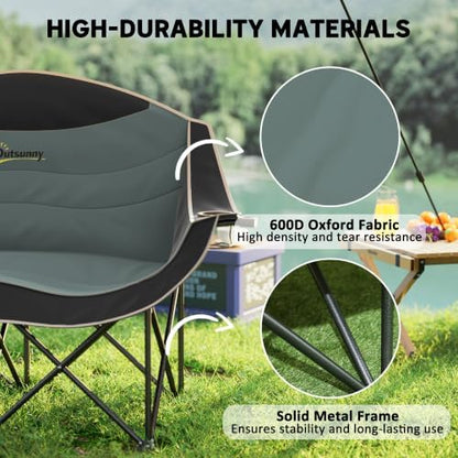 Outsunny Double Camping Chair for Adults, Padded Folding Camp Chair for 2 Person with Armrest, Wine Glass Holder, Cup Holder, Carry Bag for Outdoor Sports, Picnics, Supports up to 552 lbs.
