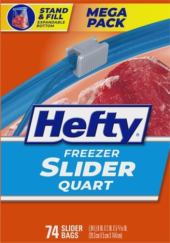 Hefty Slider Freezer Kitchen Storage Bags, Quart Size, 74 Count (Pack of 4)