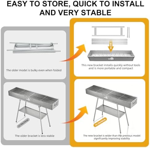 WILLBBQ Charcoal Grill, Portable BBQ Grill with Removable Stand & Shelf