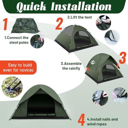 Tents for Camping 2/3 Person, Waterproof Camping Tent with Rainfly
