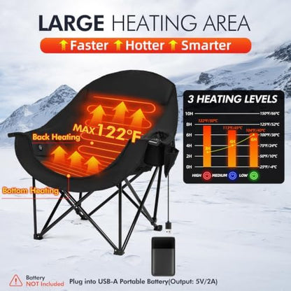 Heated Oversized Camping Chair - Heavy Duty Padded Comfy Warm Outdoor Chair