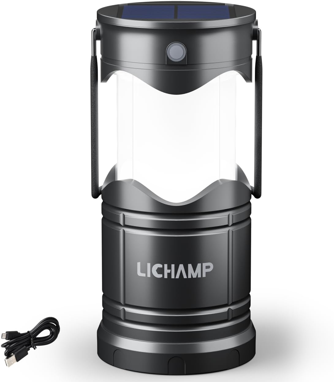 Lichamp 1-Pack Solar Camping Lantern, USB Rechargeable LED Lanterns Battery Powered Pop Up Flashlight Lamps with Three Modes Power for Power Outages Hurricane Supplies Emergency Indoor & Outdoor