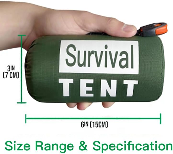 Emergency Survival Tent 2 Person with Survival Whistle Shelter for Bug Out Bag Storm with Doors Tornado Shelter for Camping Tactical for Survival Kit with Whistle & Paracord Green