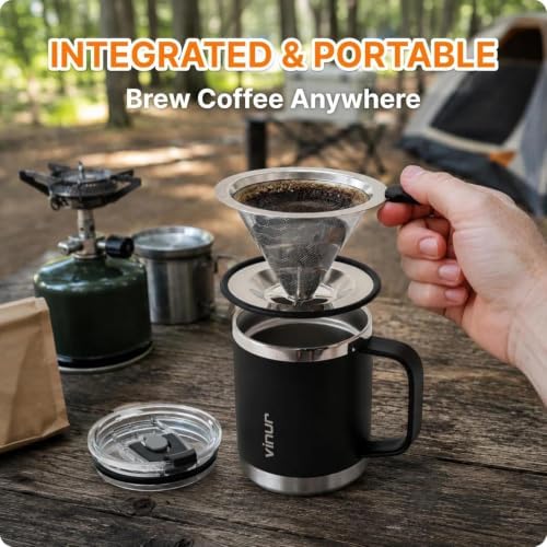 Pour Over Coffee Maker-12 oz Insulated Mug With Stainless Steel Filter