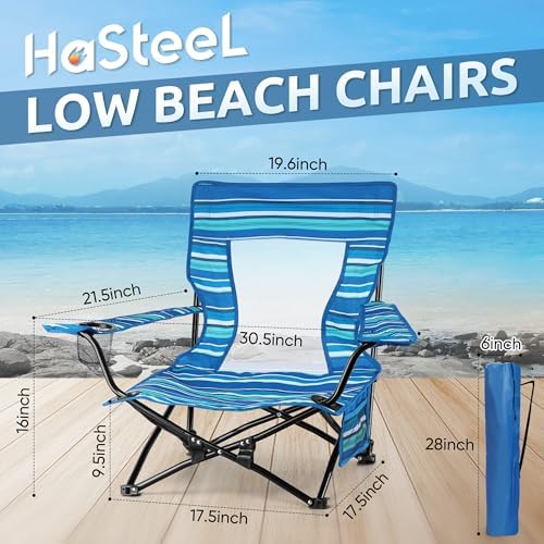 HaSteeL Low Beach Chairs, 2Pcs Folding Camping Lawn Chairs - Striped