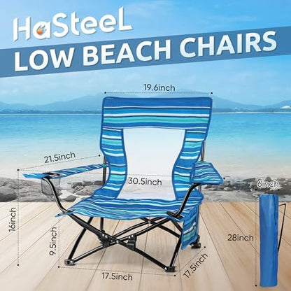 HaSteeL Low Beach Chairs, 2Pcs Folding Camping Lawn Chairs - Striped