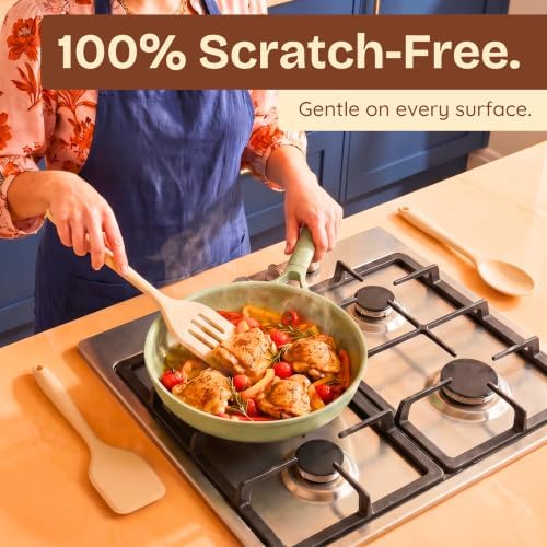 NonToxic Platinum Silicone Utensils, 100% Plastic-Free, 4-Pcs, Beige