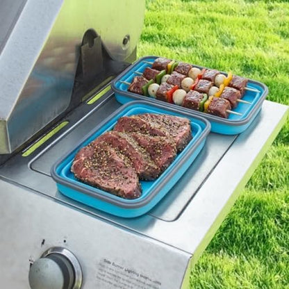 Extra Large Collapsible Food Storage Containers with Lid & Air Vent, 81 oz, 4 Pack, XXL Collapsible Marinade Container BBQ Prep Foldable Silicone Containers, Microwave Freezer Dishwasher Safe, Blue