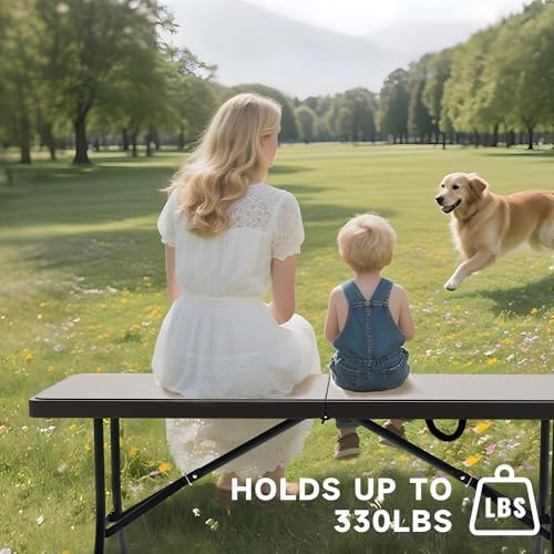 6 Foot Folding Table Black, Sturdy 330LBS Capacity, Reinforced Steel Legs, Foldable with Safety Lock, Portable for Parties, Picnics, Camping, 1 Pack