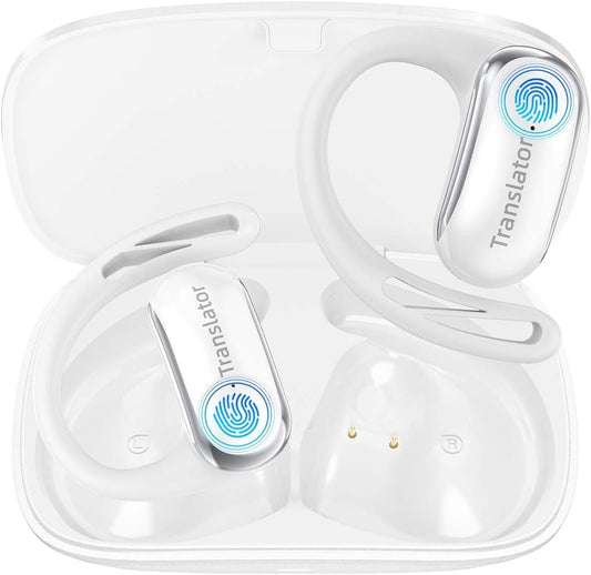 AI Translation Earbuds Real-Time 3-in-1 Language Translator Earbuds Lifetime Free Offline Translation(8 Languages) & Online Translation(144 Languages) Fit iOS & Android AF56 White