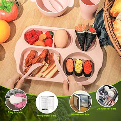 Honoson 24pcs Wheat Straw Dinnerware, Unbreakable, Pink