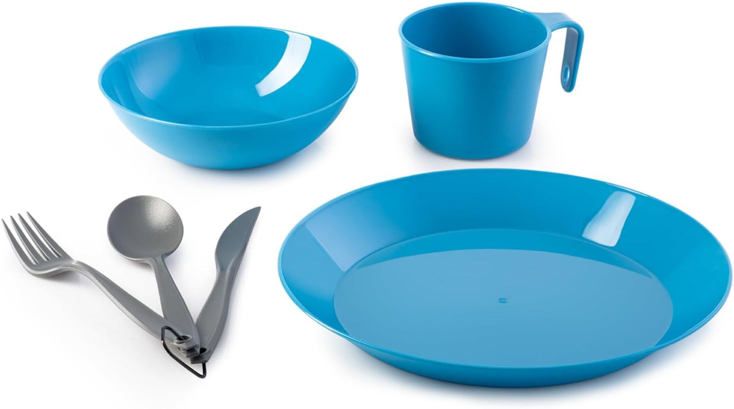GSI Outdoors Cascadian 1 Person Table Set I 6-Piece Camping, Backpacking Mess Kit, Plastic BPA Free, Plate, Bowl, Mug, Cup & Cutlery Set