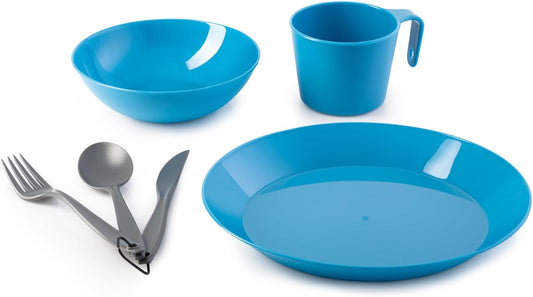 GSI Outdoors Cascadian 1 Person Table Set I 6-Piece Camping, Backpacking Mess Kit, Plastic BPA Free, Plate, Bowl, Mug, Cup & Cutlery Set