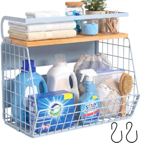 Magnetic Shelf for Fridge with Wood Lid, Fruit Potato and Onion Storage Bins, Pantry Organizers & Storage, Large Container Magnetic Spice Rack for Refrigerator, Kitchen Counter, Cabinet (Blue, 1)