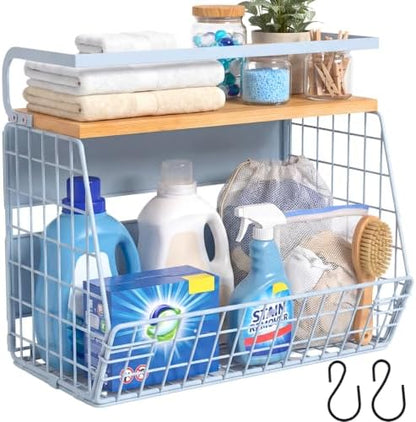 Magnetic Shelf for Fridge with Wood Lid, Fruit Potato and Onion Storage Bins, Pantry Organizers & Storage, Large Container Magnetic Spice Rack for Refrigerator, Kitchen Counter, Cabinet (Blue, 1)