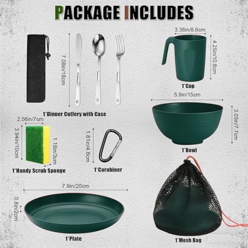 Scout Camping Mess Kit for Person Boy Scout Dishes Set Girl Scout Mess Kit with Mesh Bag Reusable Light Weight Eating Utensils Plastic Camping Cutlery Set for Travel Camp