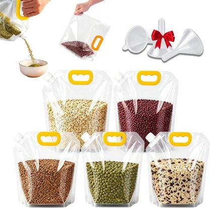 Airtight Grain Storage Bags with Handle - Cereal Containers with Pour Spout, Reusable Rice Food Sealed Container (5PCS,Large-350 OZ)