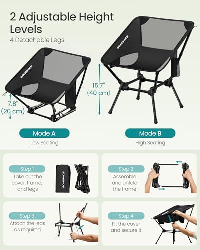 SONGMICS Camping Chair, Steel Frame, Supports 330.7 lb, 2 Storage Pockets