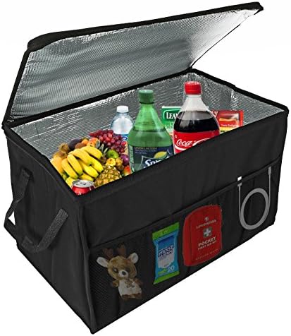 lebogner Insulated Car Console Organizer X-Large Vacation Trunk Cooler Box For Hot Or Cold Food While Traveling, Collapsible Travel Or Shopping Carry Basket, Outdoor Picnic Bag For Camping