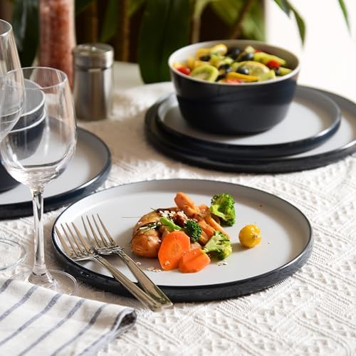 Melamine Dinnerware Sets,Plate and Bowl Set for 4,Navy Blue,Gray