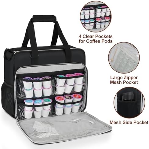 LEFOR·Z Coffee Maker Travel Bag Compatible with Keurig K-Slim/K-Express/K-Iced/Ninja PB051/PB041ST,Single Serve Coffee Brewer Carrying Case with Multiple Pockets for K-Cup Pods(Bag Only)