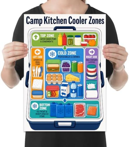 Camp Kitchen Cooler Zones Poster - Outdoor Cooking Guide - 13x19