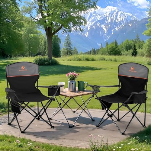 LET'S CAMP Camping Chair 2 Pack Folding Chair with 4-Can Cooler Bag